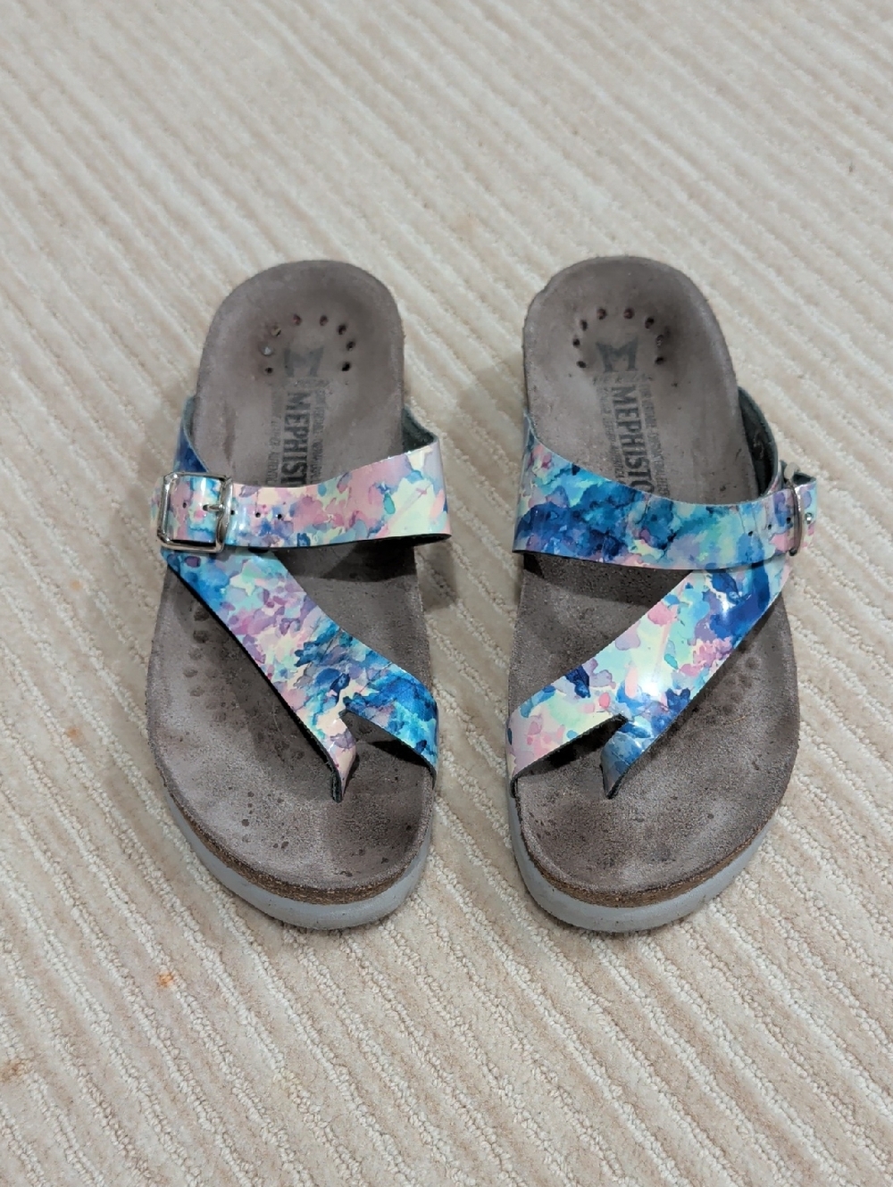Mephisto Multicolor Floral Leather Slide Sandals Size 37 EU